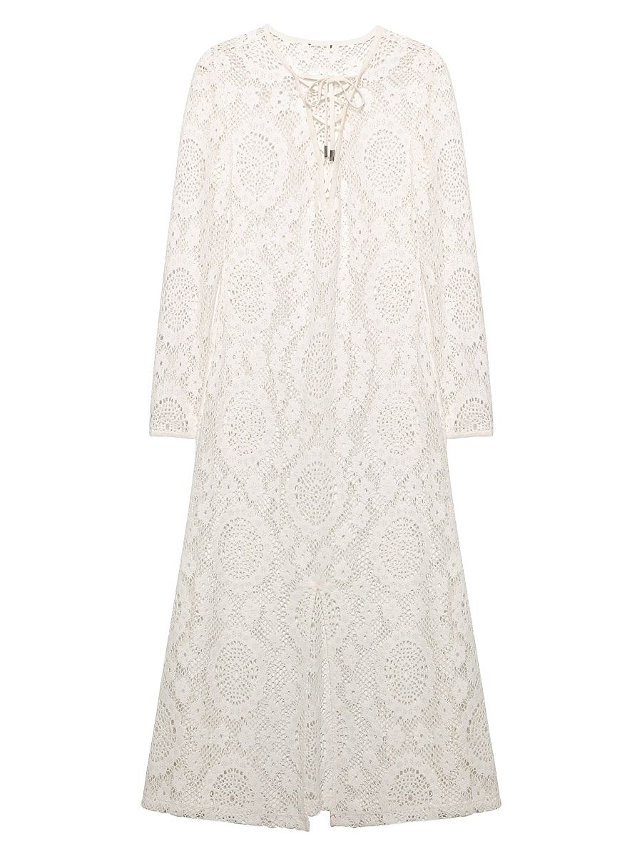 Women's Hawthorne Lace-Up Cover-Up Midi-Dress - White - Size XS