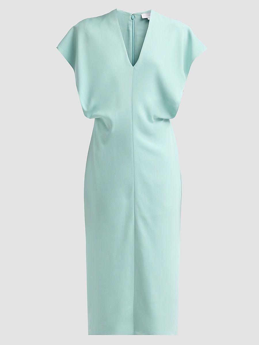 Women's V-Neck Blouson Midi Dress - Aquamarine - Size 12