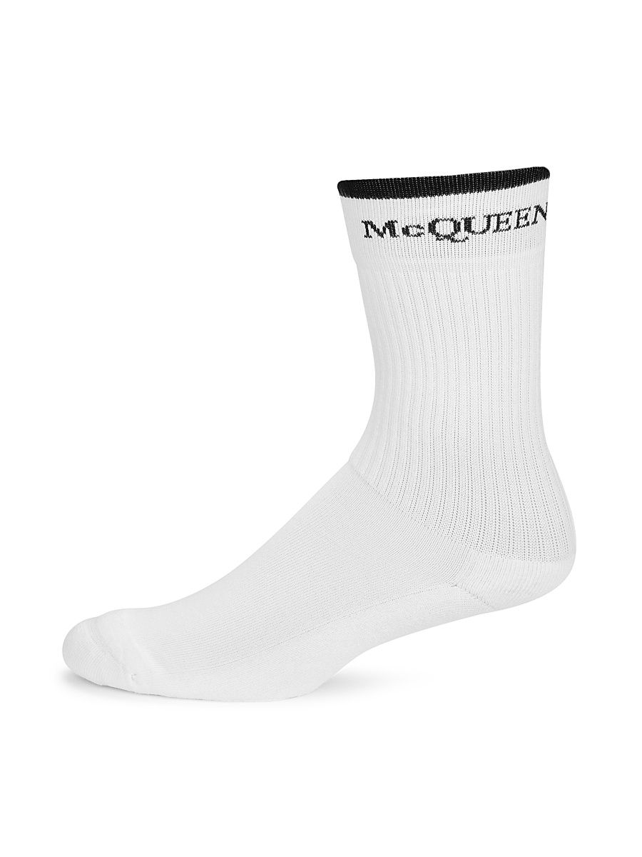 Men's Reversible Logo Mid-Calf Socks - Black White - Size Medium
