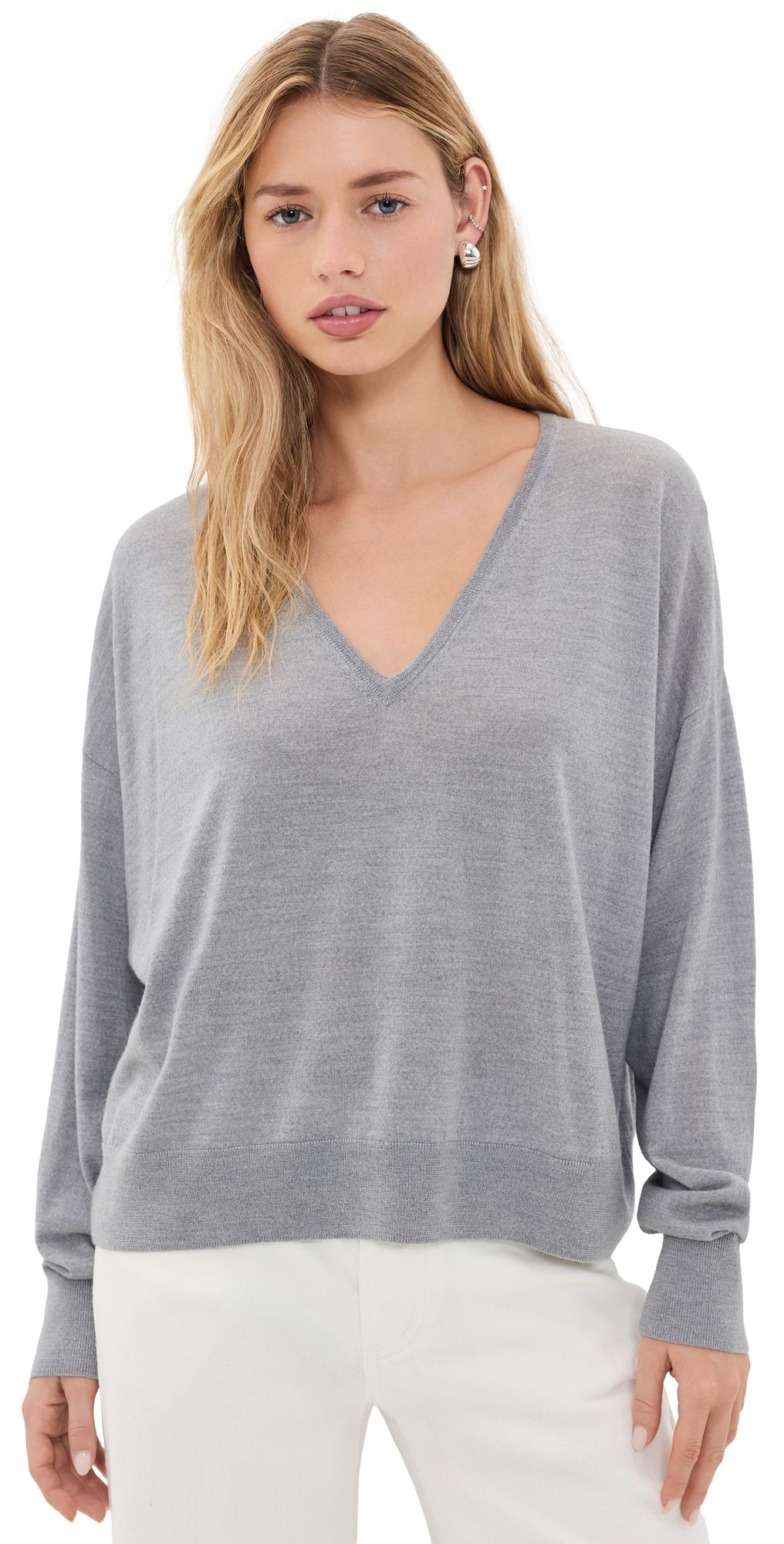 Jenni Kayne Dree V Neck Sweater Heather Grey XL