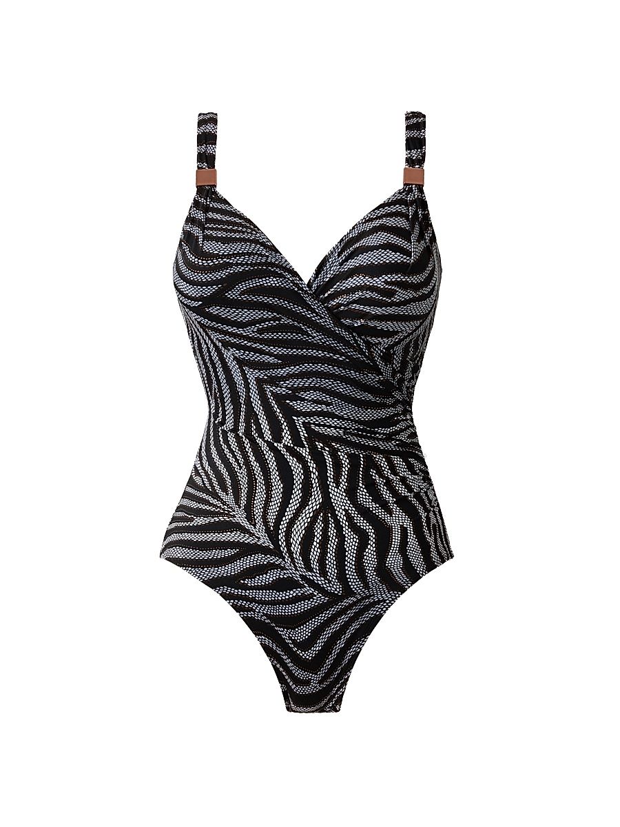Women's Zirconic Siren Zebra-Print One-Piece Swimsuit - Black White - Size 16