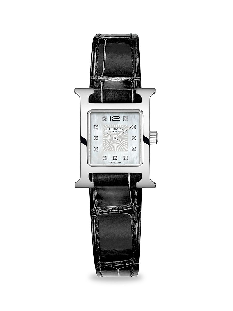 Women's Heure H 21MM Stainless Steel, Diamond & Alligator Strap Watch