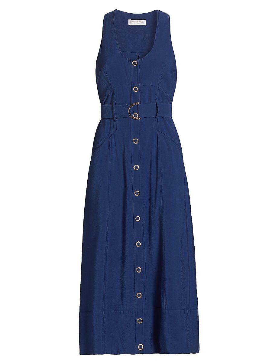 Women's Nomi Belted Sleeveless A-Line Midi-Dress - Spring Navy - Size XL