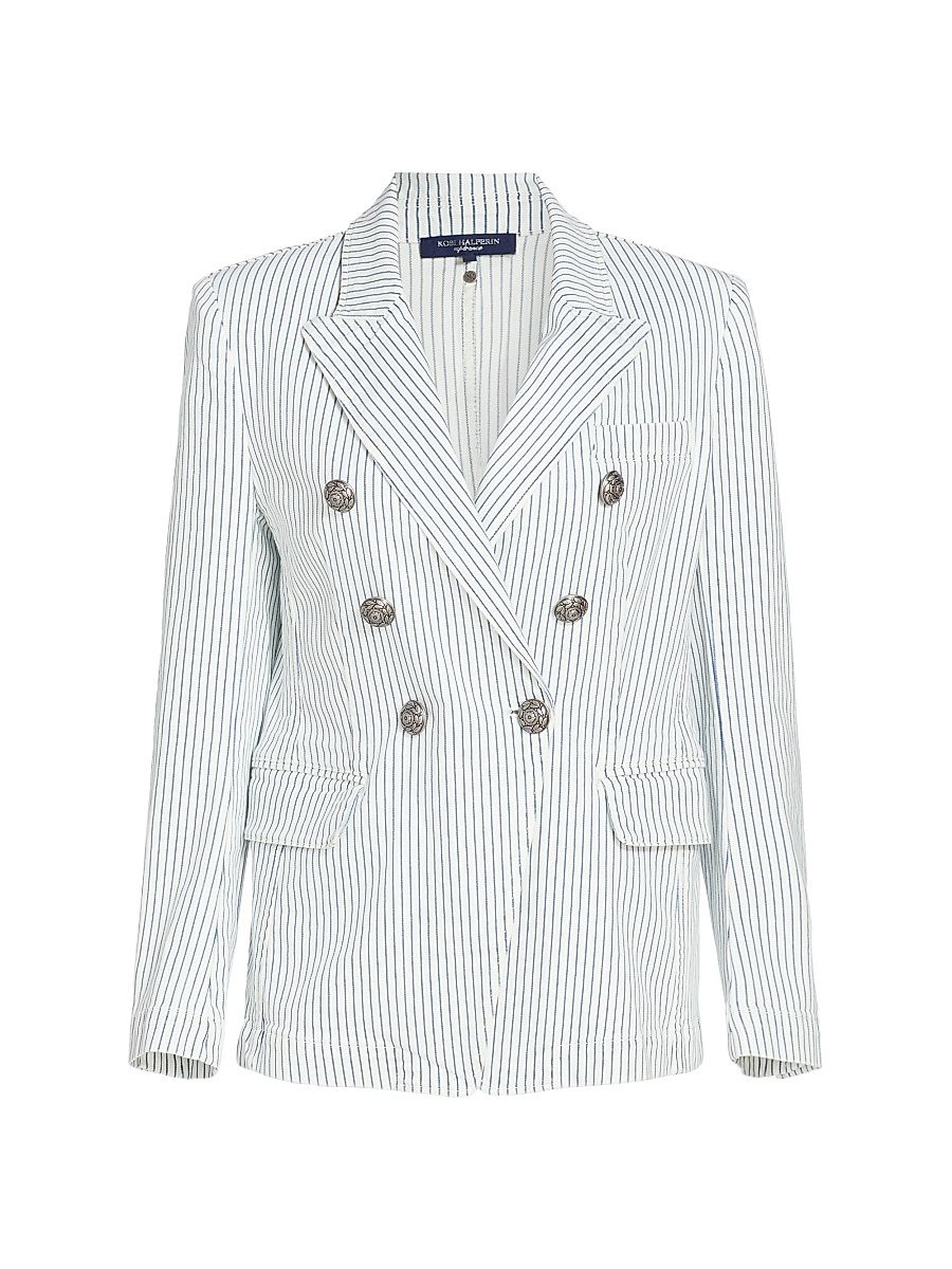 Women's Cera Striped Double-Breasted Jacket - Ivory Multi - Size XXL