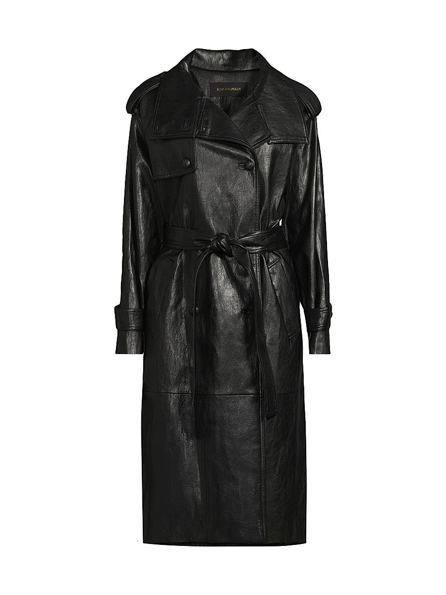 Women's Tony Faux-Leather Trench Coat - Black - Size XL