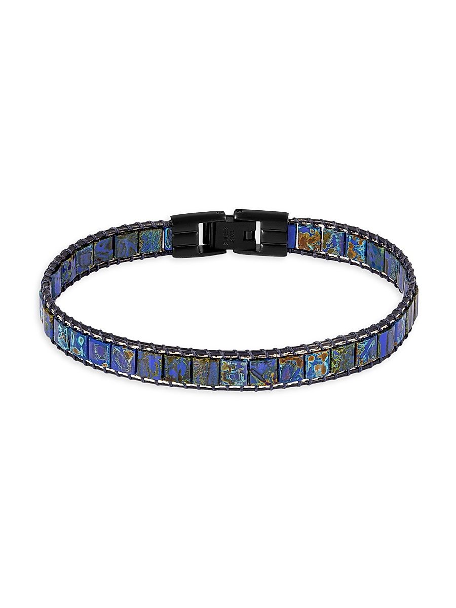 Men's RT IP Stainless Steel & Mosaic Glass Bead Bracelet - Blue