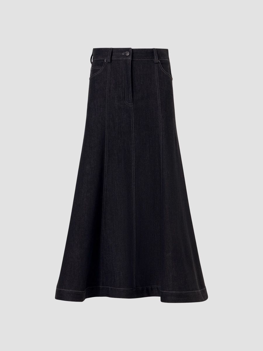Akris punto Women's Stretch Denim Midi Skirt - Black Denim - Size 12
