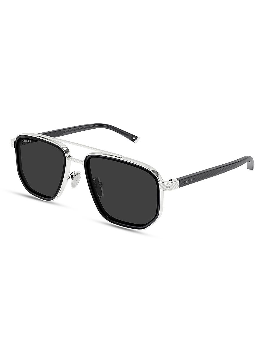 Men's Noble Tip 53MM Geometric Pilot Sunglasses - Silver Black