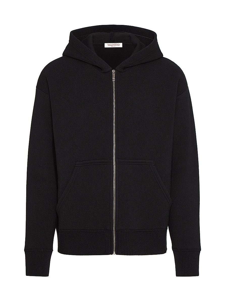 Men's Hooded Wool Sweatshirt - Black - Size Small