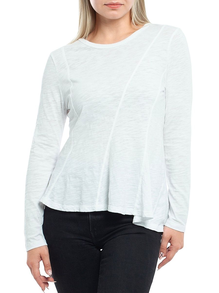 Women's Round Neck Long Sleeve Tee - White - Size Large