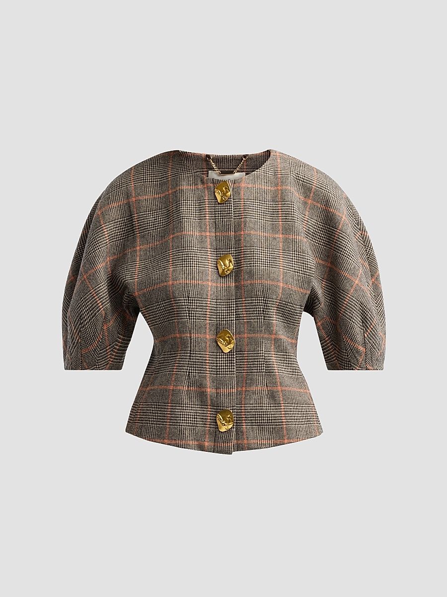 Women's Fletcher Check Wool Top - Odette Plaid Dark - Size 8