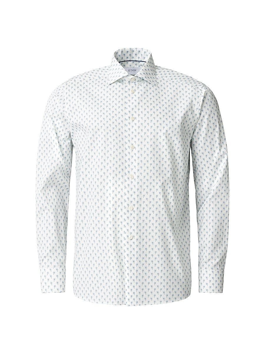 Men's Contemporary-Fit Palm Tree Print Shirt - Blue - Size 18