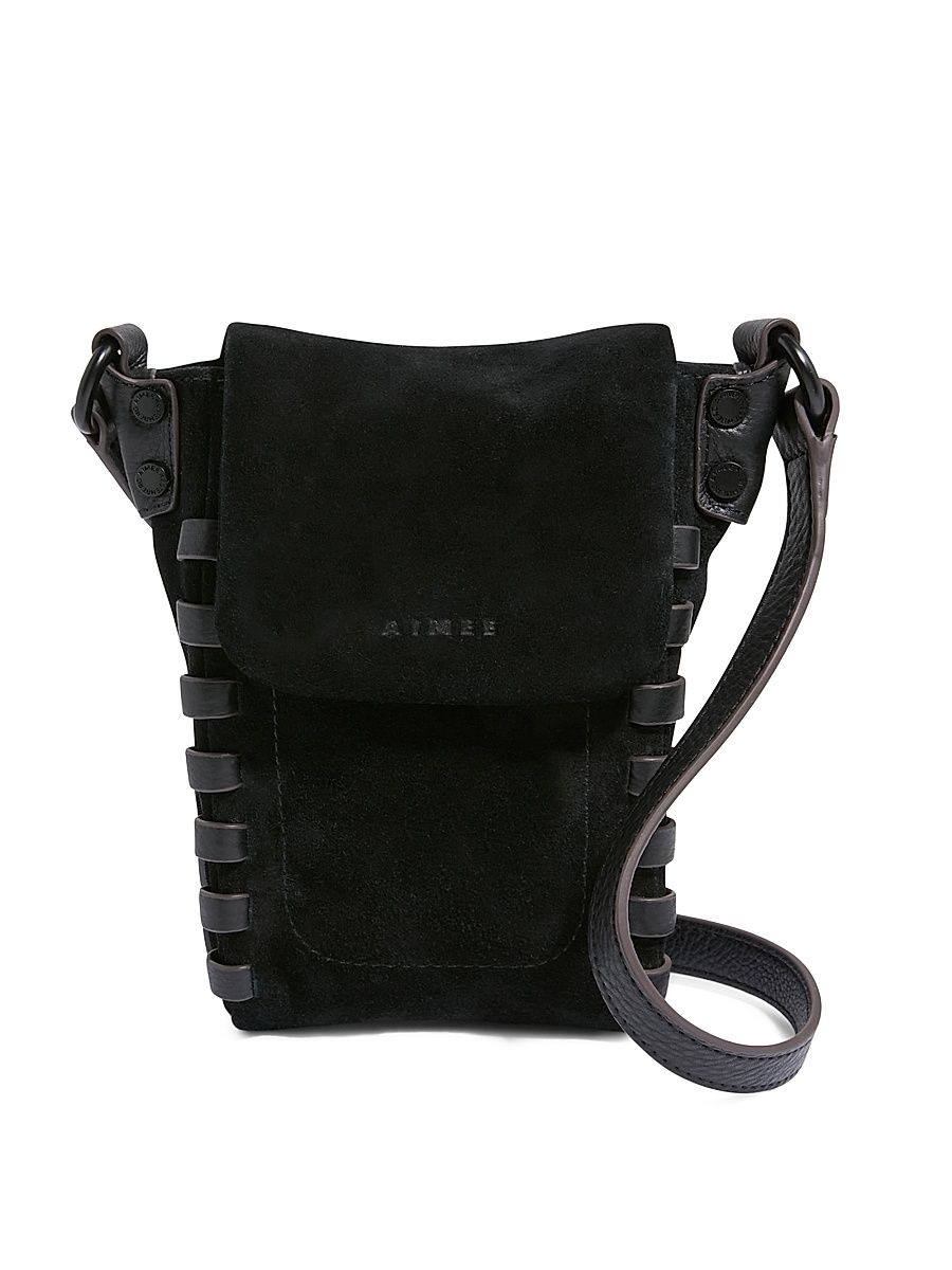 Women's Zen Phone Suede Crossbody Bag - Black