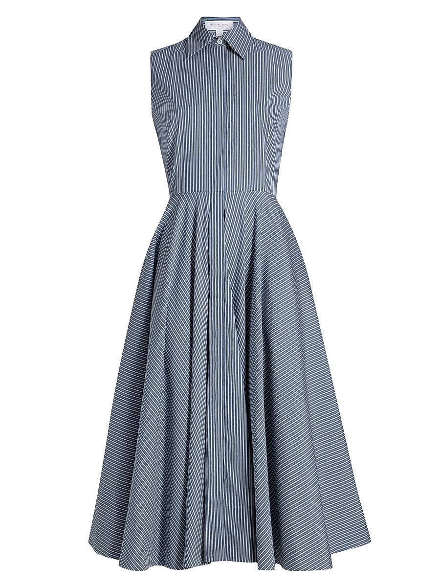 Women's Stripe Sleeveless Midi-Shirtdress - Steel Optic White - Size 14