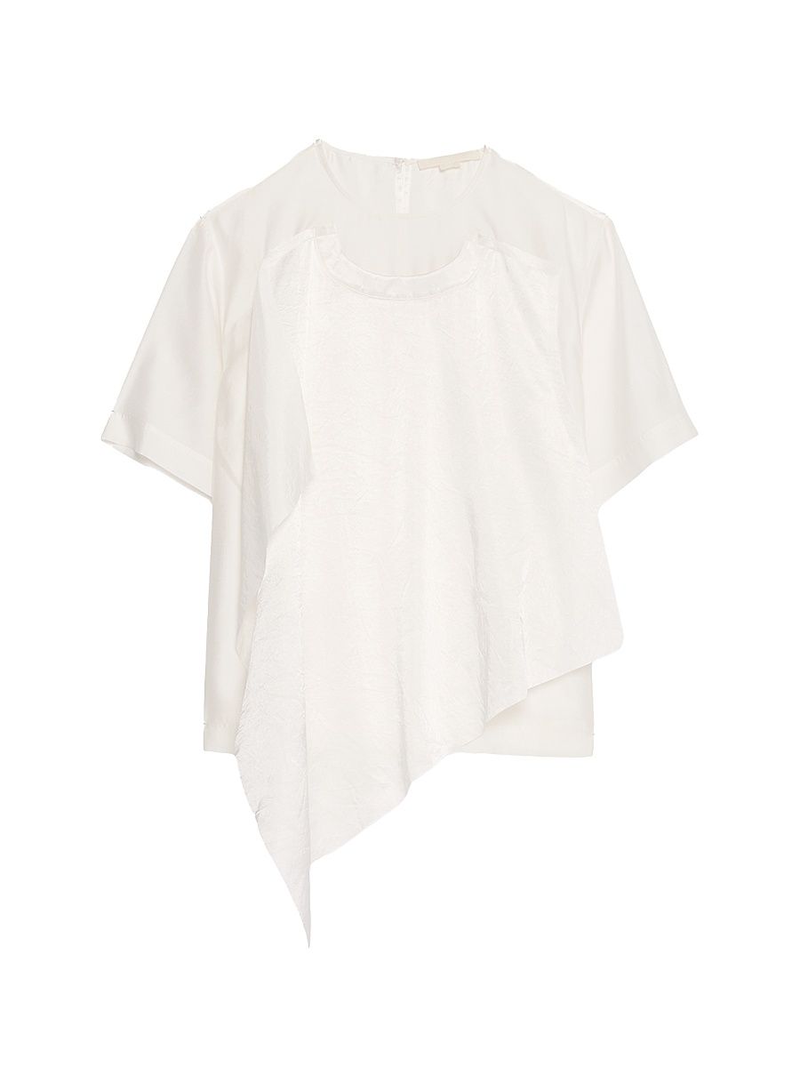 Women's Draped-Front Satin T-Shirt - Ivory - Size Small