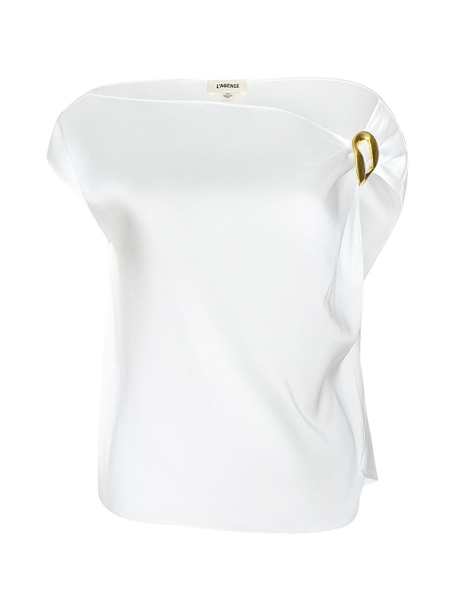 Women's Driselle Satin Scarf Top - Ivory Gold - Size Large