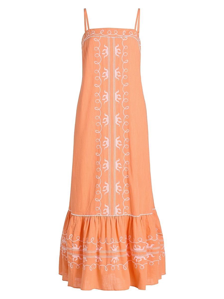 Women's Rozalie Embroiderd Cotton Maxi Dress - Papaya Frond Fantasy - Size 16