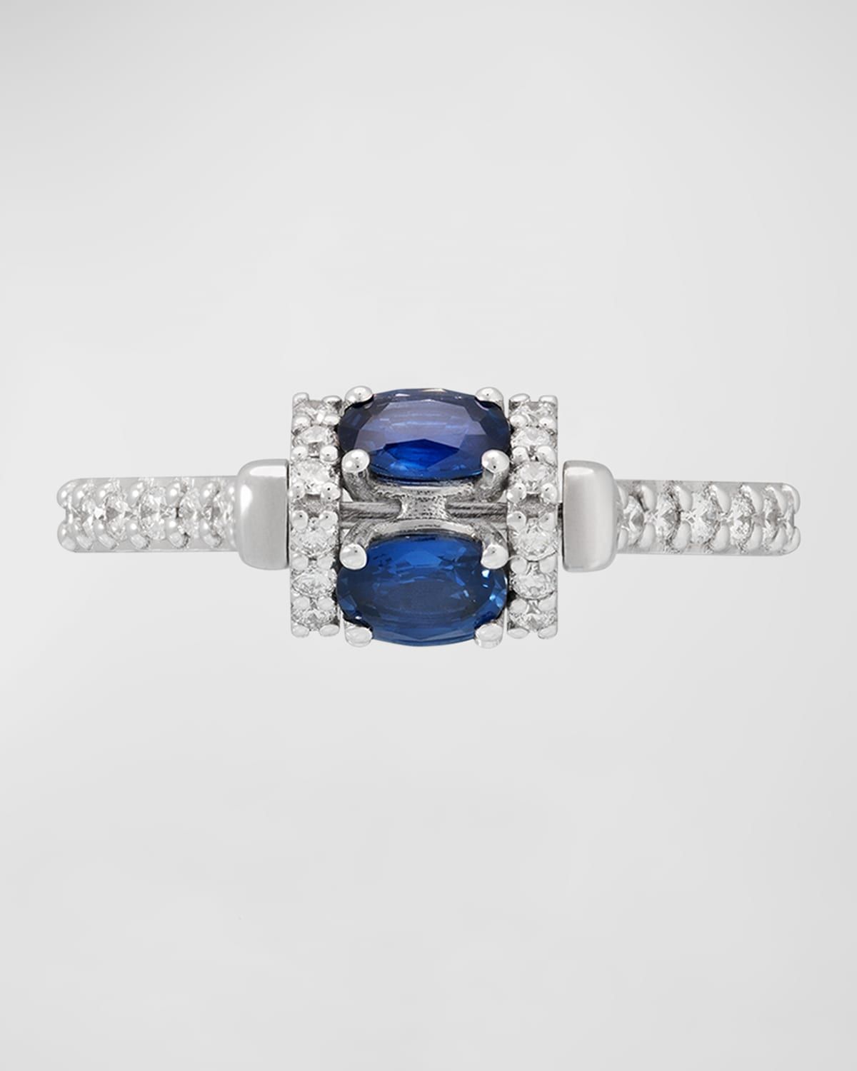 Procida 18K White Gold Ring with White Diamonds and Rotating Blue Sapphires