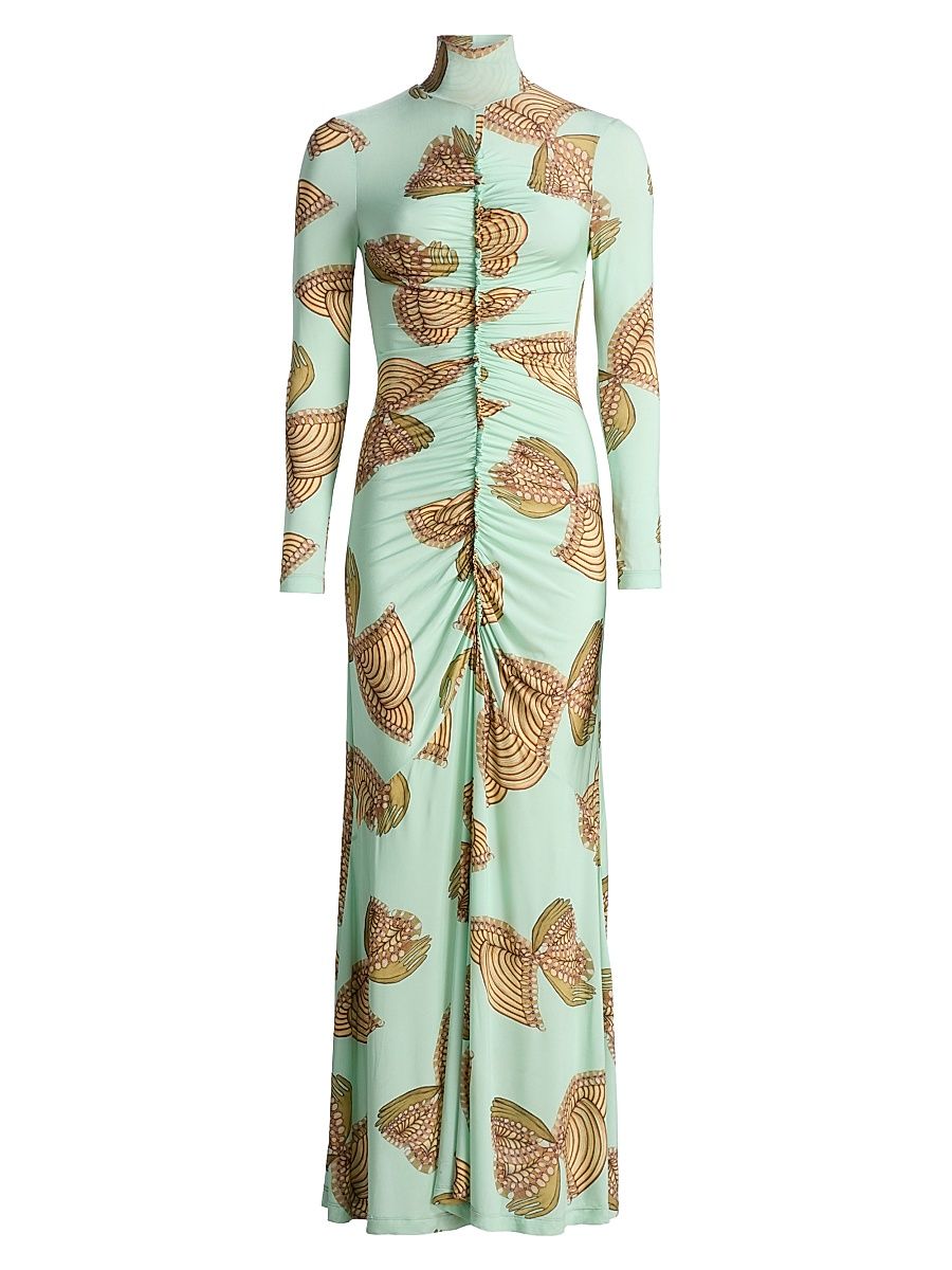 Women's Anna Zemankova Ida Printed Ruched Maxi Dress - Water Blossoms - Size XL