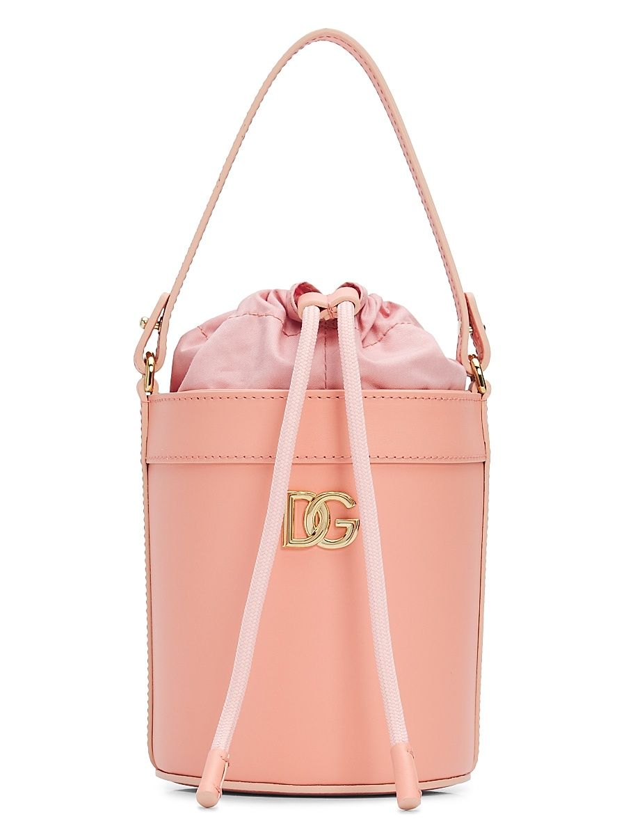 Girl's Leather Drawstring Bucket Bag - Flamingo