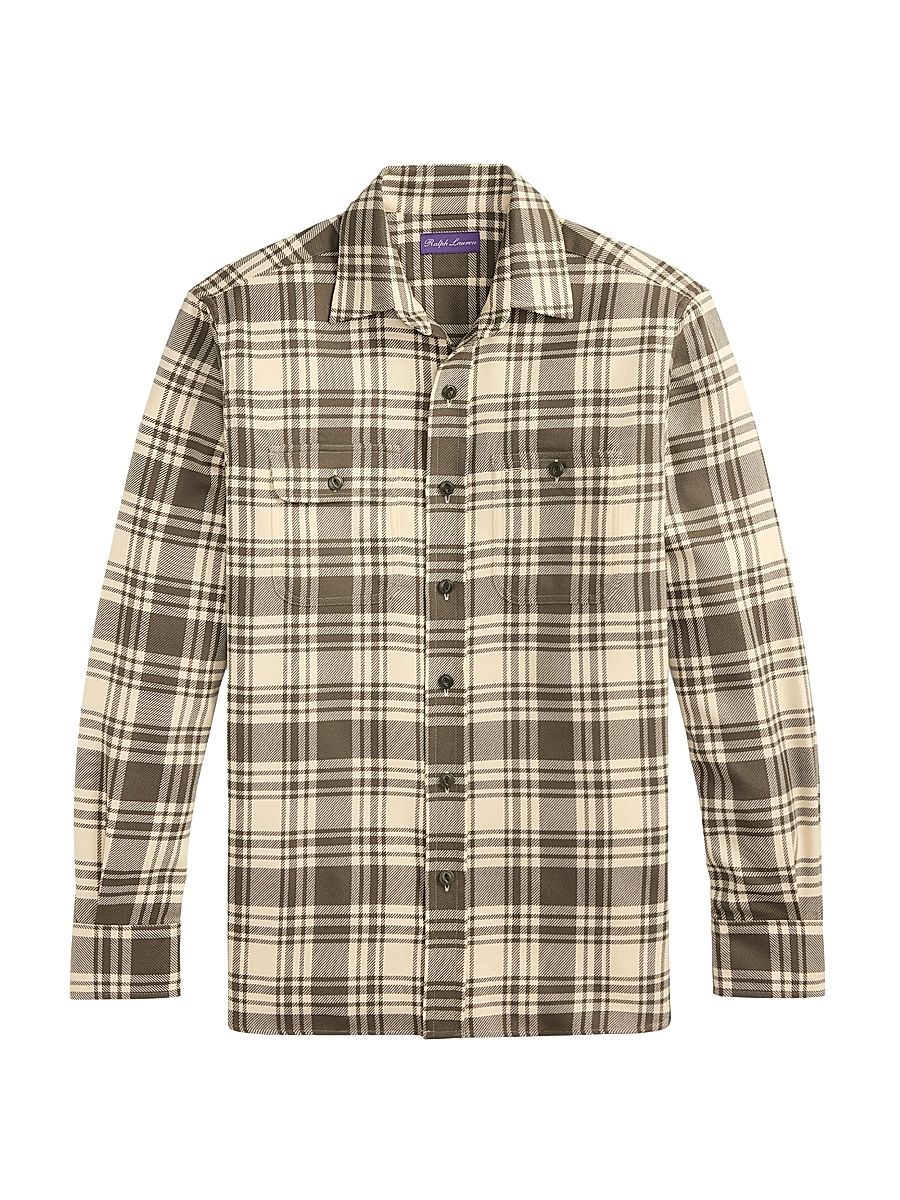 Men's Woven Plaid Button-Front Shirt - Thicket Moss Cream - Size XS