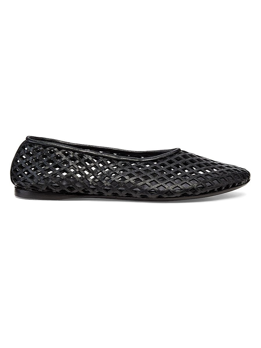 Women's Tee Perforated Leather Ballet Flats - Black - Size 8