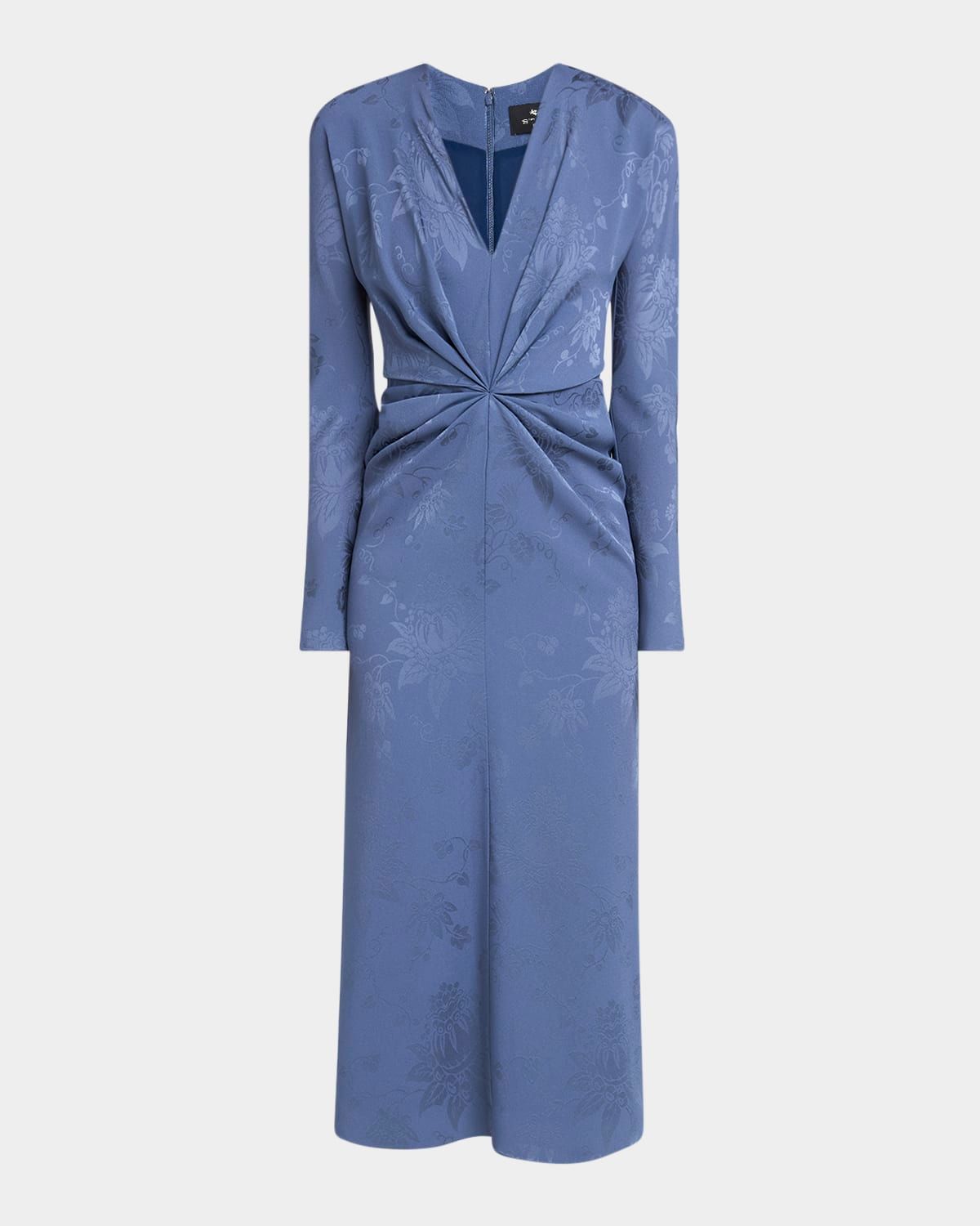 Fiore Jacquard Twisted Long-Sleeve Midi Dress