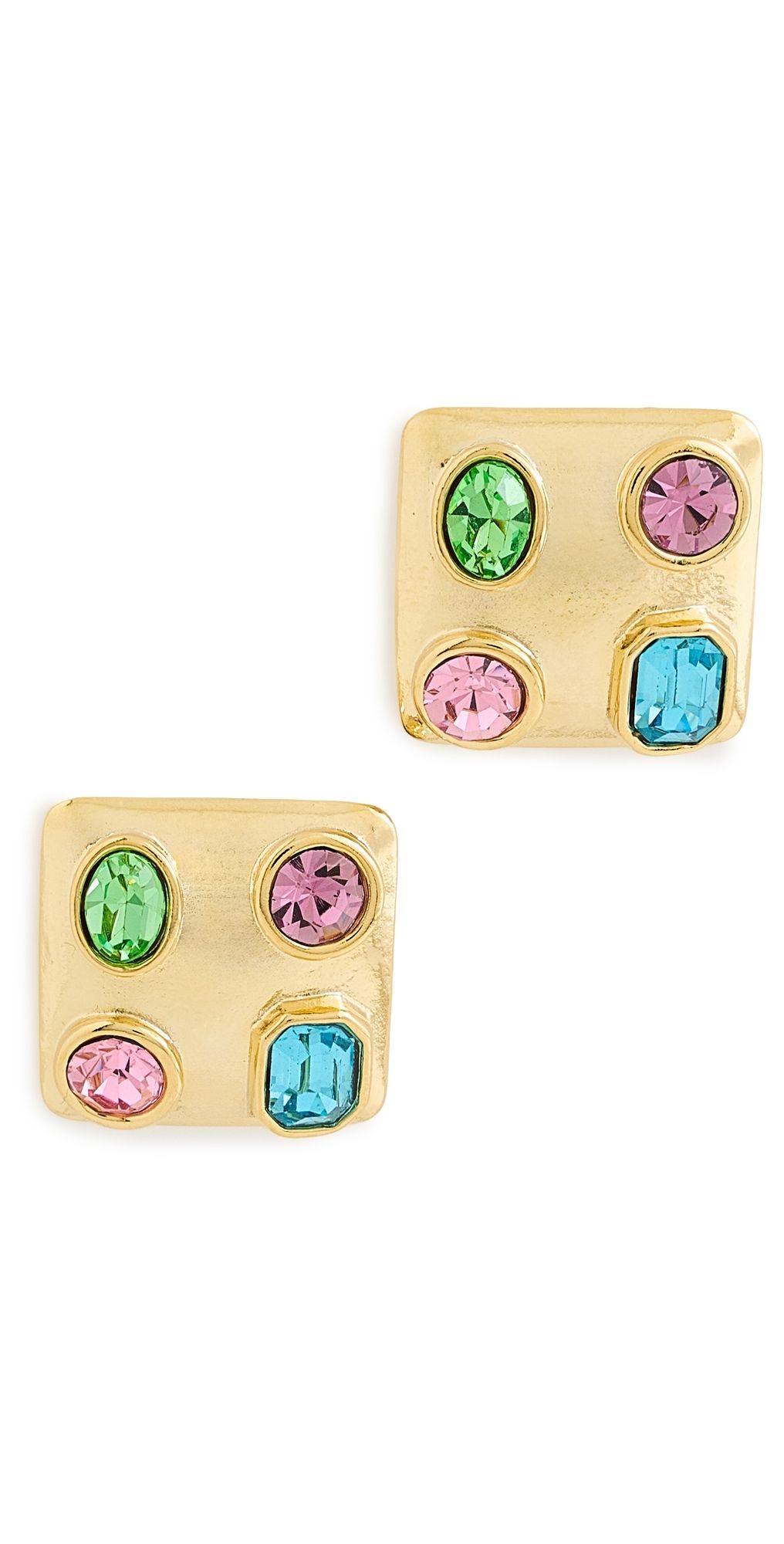 Kenneth Jay Lane Multi Pastel Stones Square Earrings Multi Pastel One Size