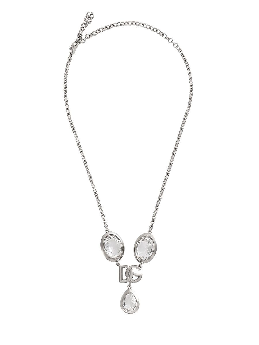Women's Silvertone & Crystal Logo Chain Necklace - Silver