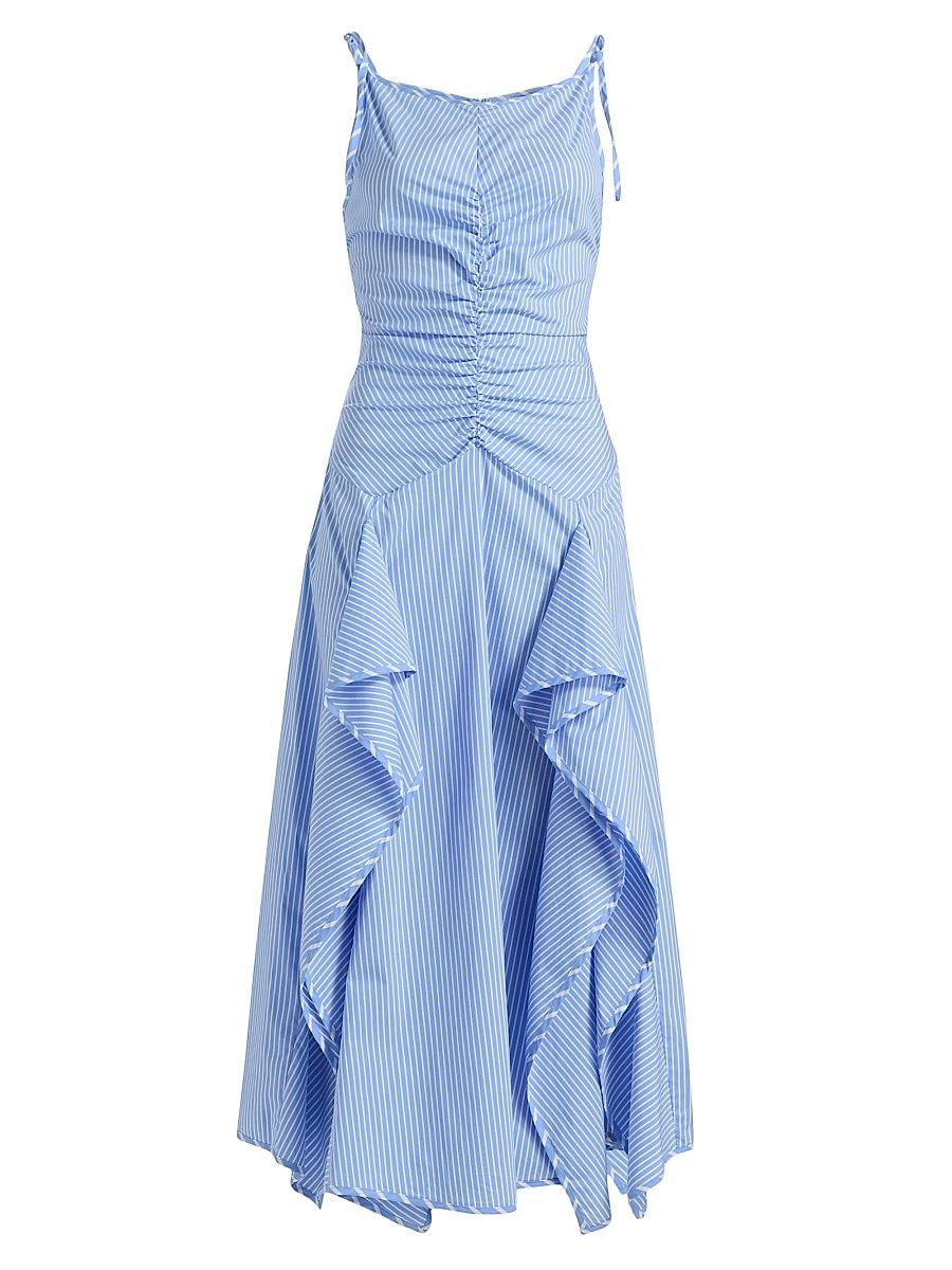 Women's Morgan Striped Cotton-Blend Poplin Midi-Dress - Blue Stripe - Size 4