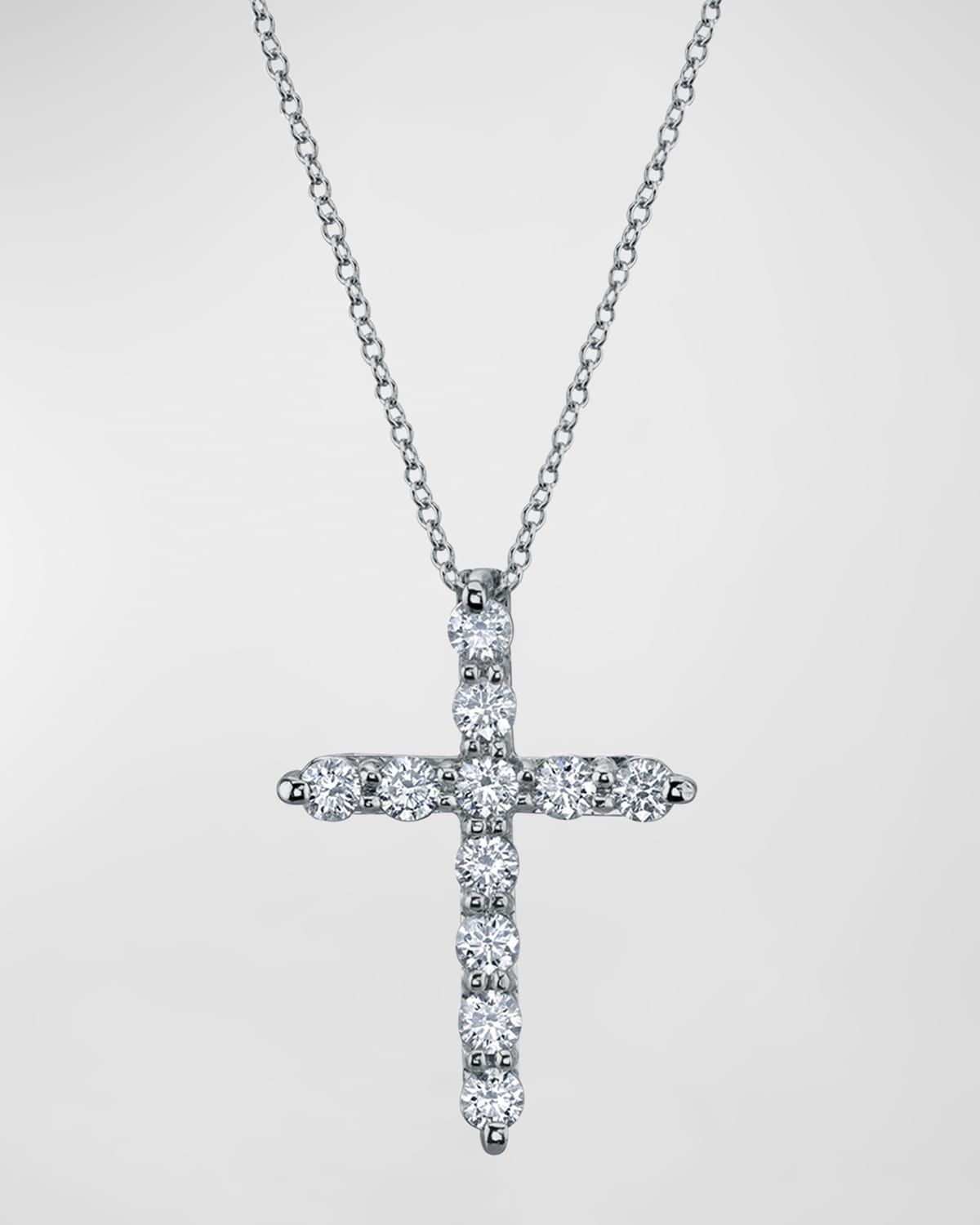 18K Gold 11-Stone Shared Prong Round Diamond Cross 16" Necklace, 1.50tcw