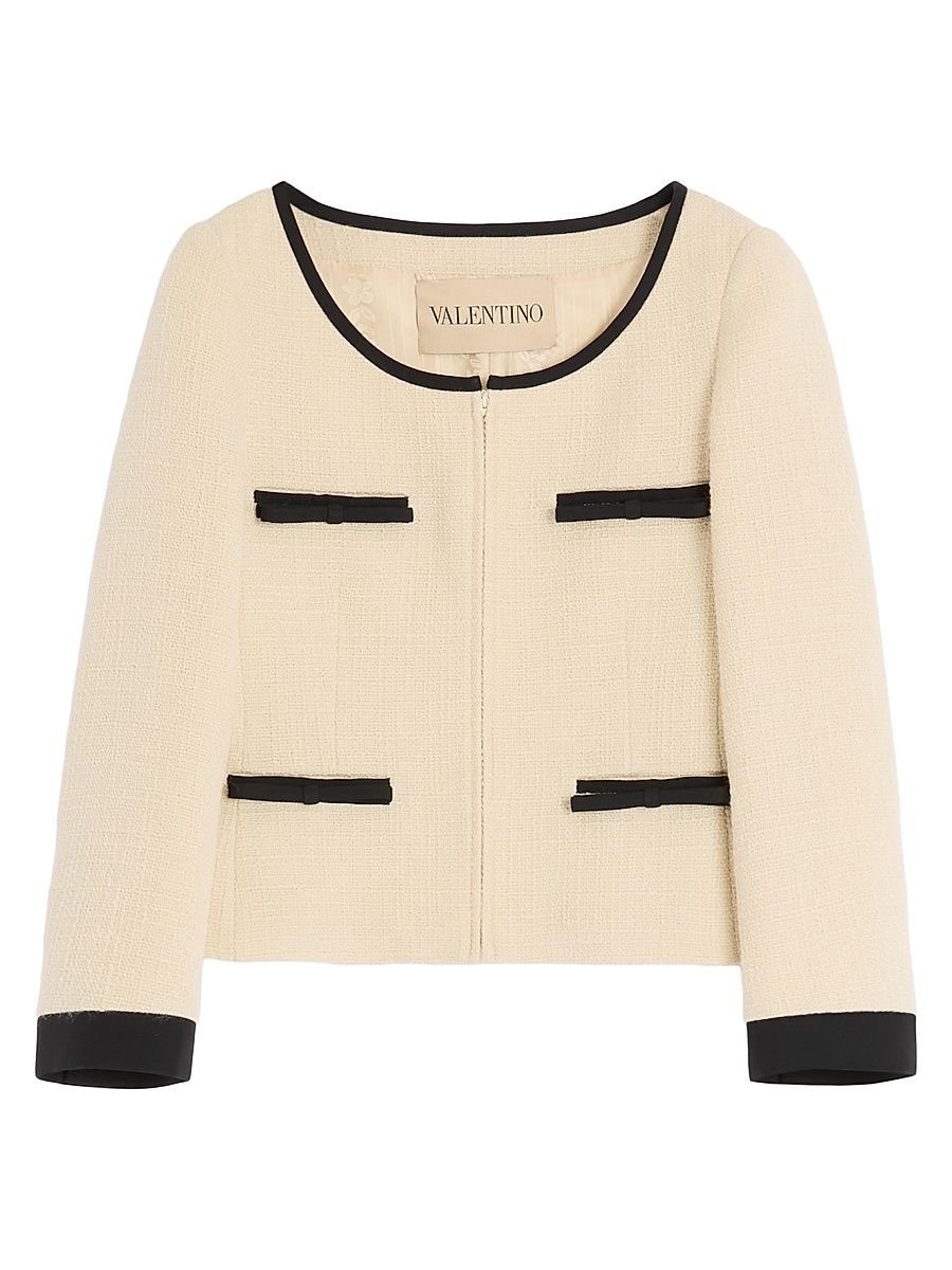 Women's Plain Wool Tweed Jacket - Almond Black - Size 8