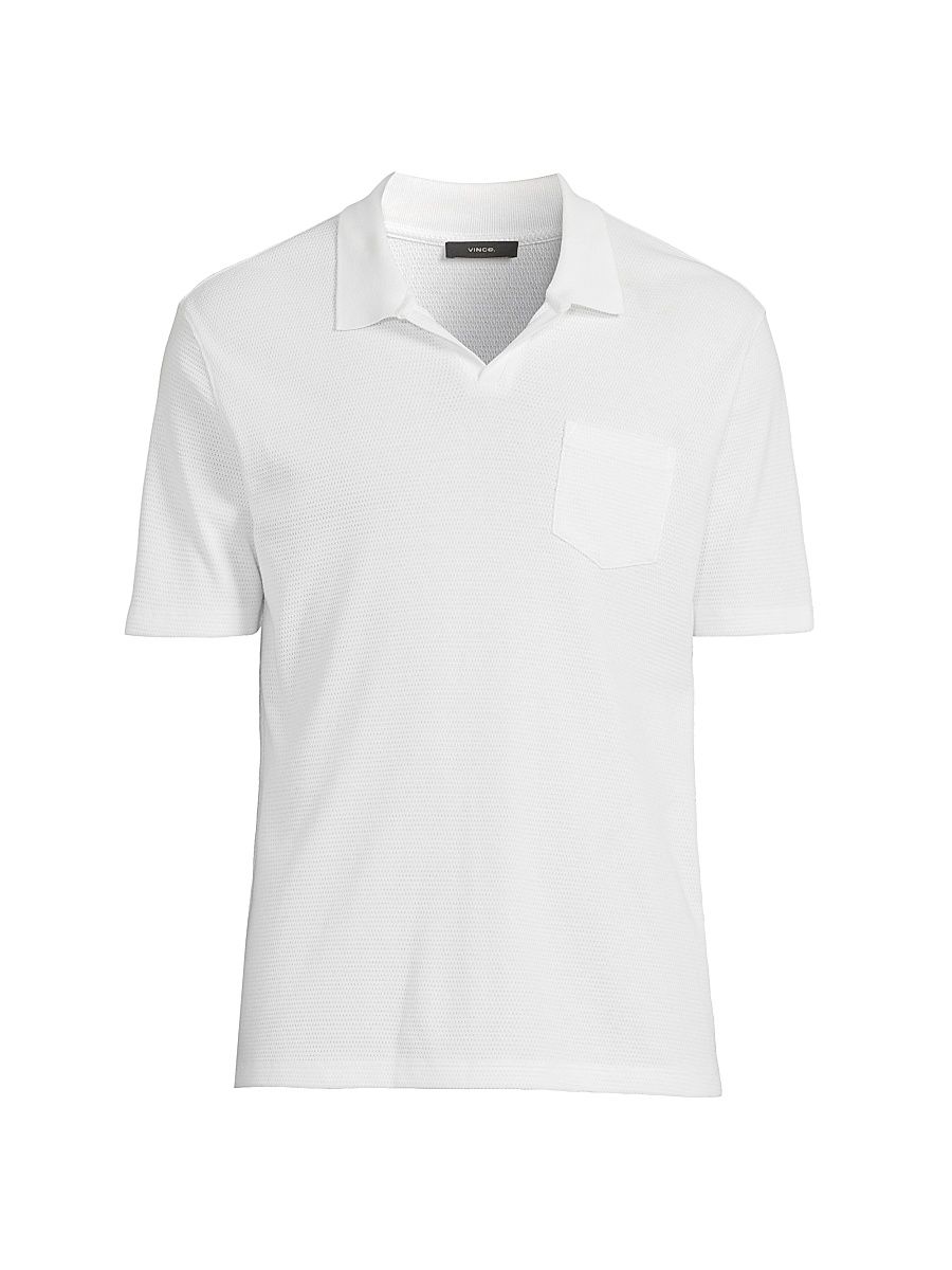 Men's Birdseye Cotton Johnny Collar Shirt - Optic White - Size XL