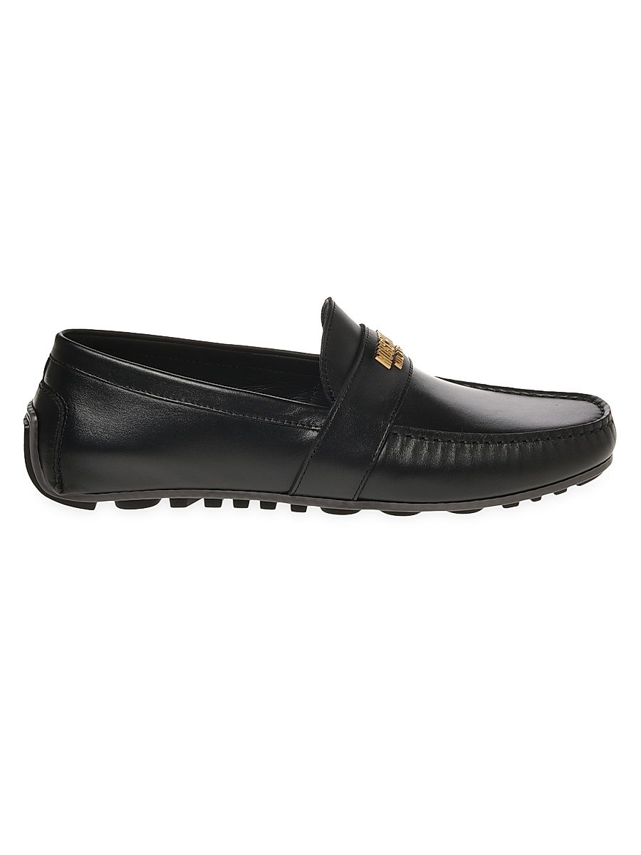 Men's Logo-Accented Leather Driving Loafers - Black - Size 11