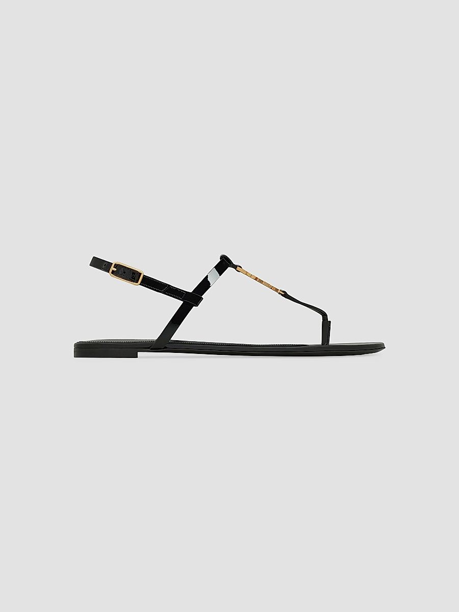 Saint Laurent Women's Cassandra Sandals in Patent Leather - Black - Size 8