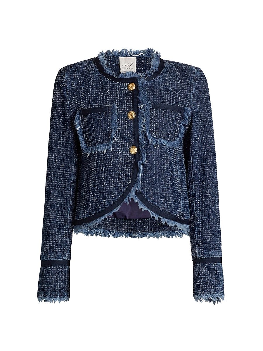 Women's Denim Bouclé Tailored Jacket - Indigo - Size 00