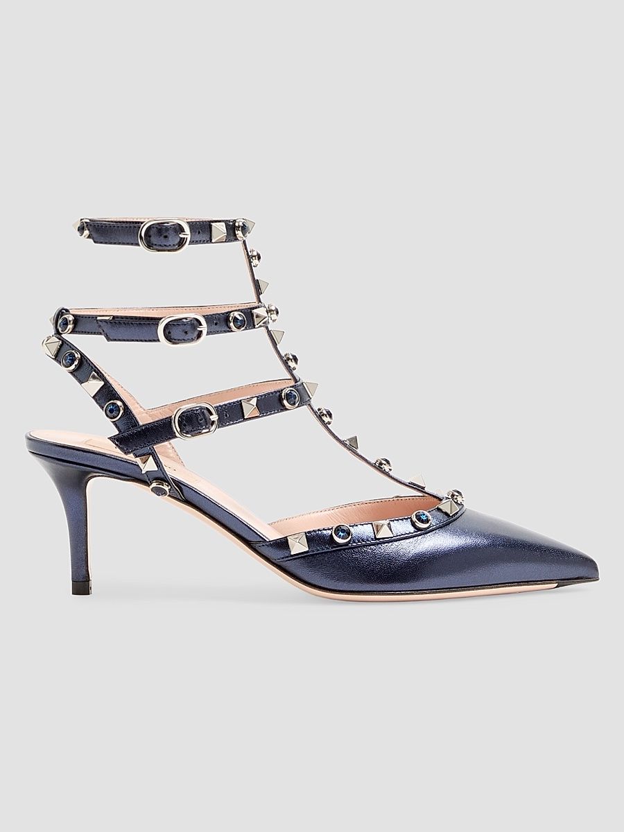 Women's Rockstud 65MM Pumps in Laminated Nappa Leather - Navy - Size 9