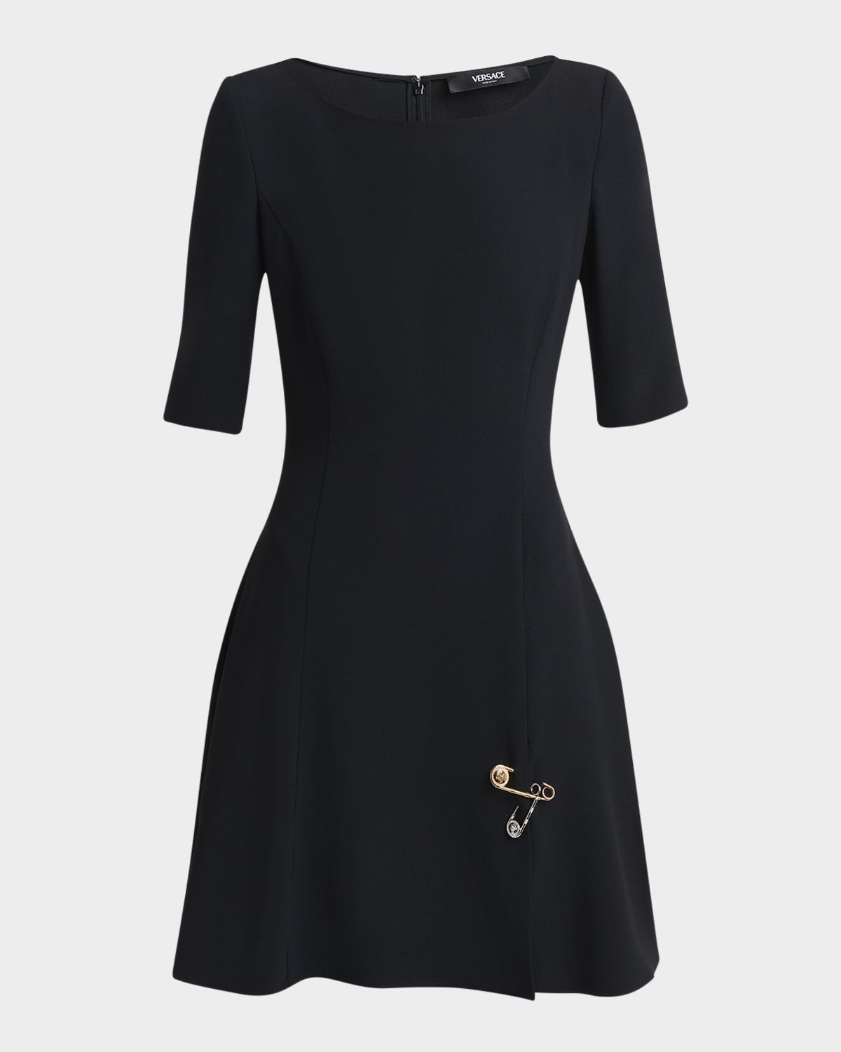 Two-Tone Safety-Pin Slit Matte Enver Satin Mini Dress