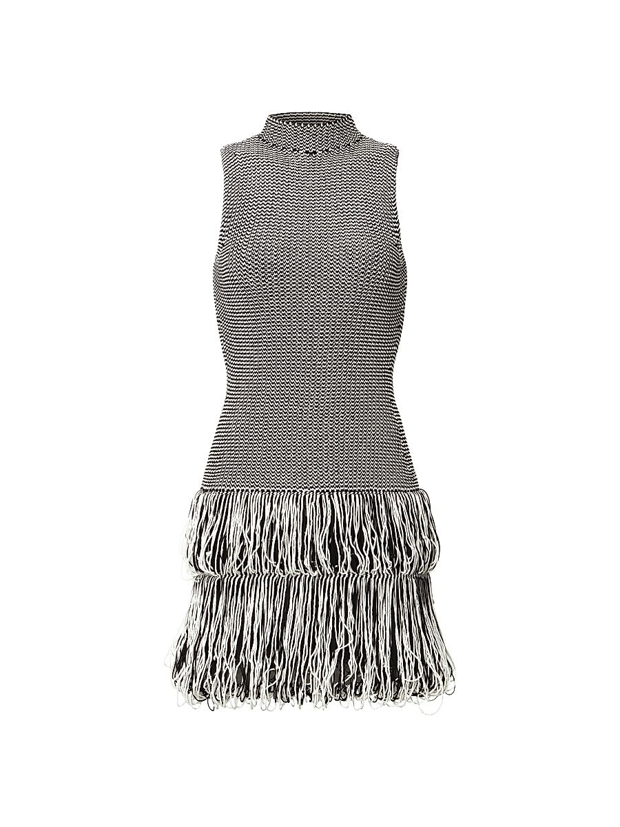 Women's Pernille Textured Fringe Minidress - Black Ivory - Size XL