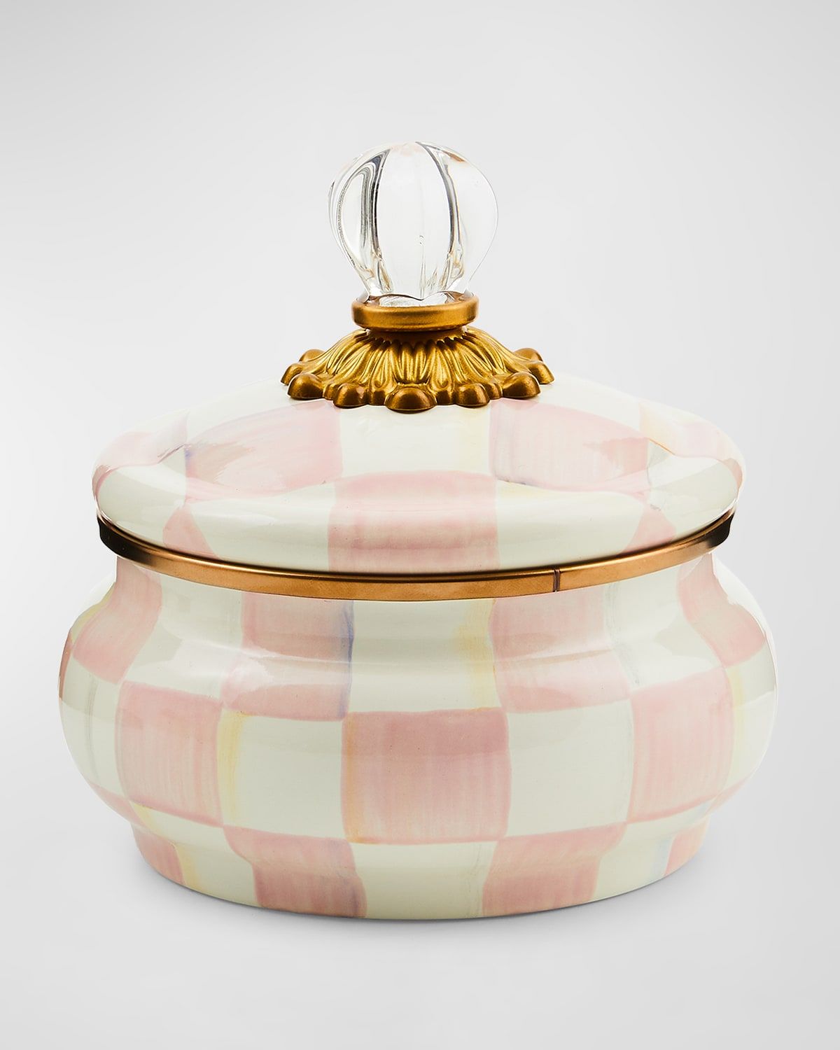 Rosy Check Enamel Squashed Pot