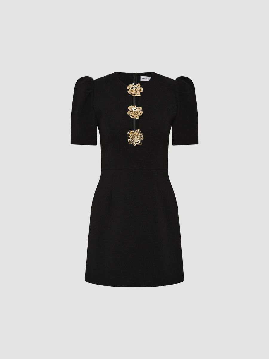 Rebecca Vallance Women's Highclere Floral-Brooch Mini Dress - Black - Size 12