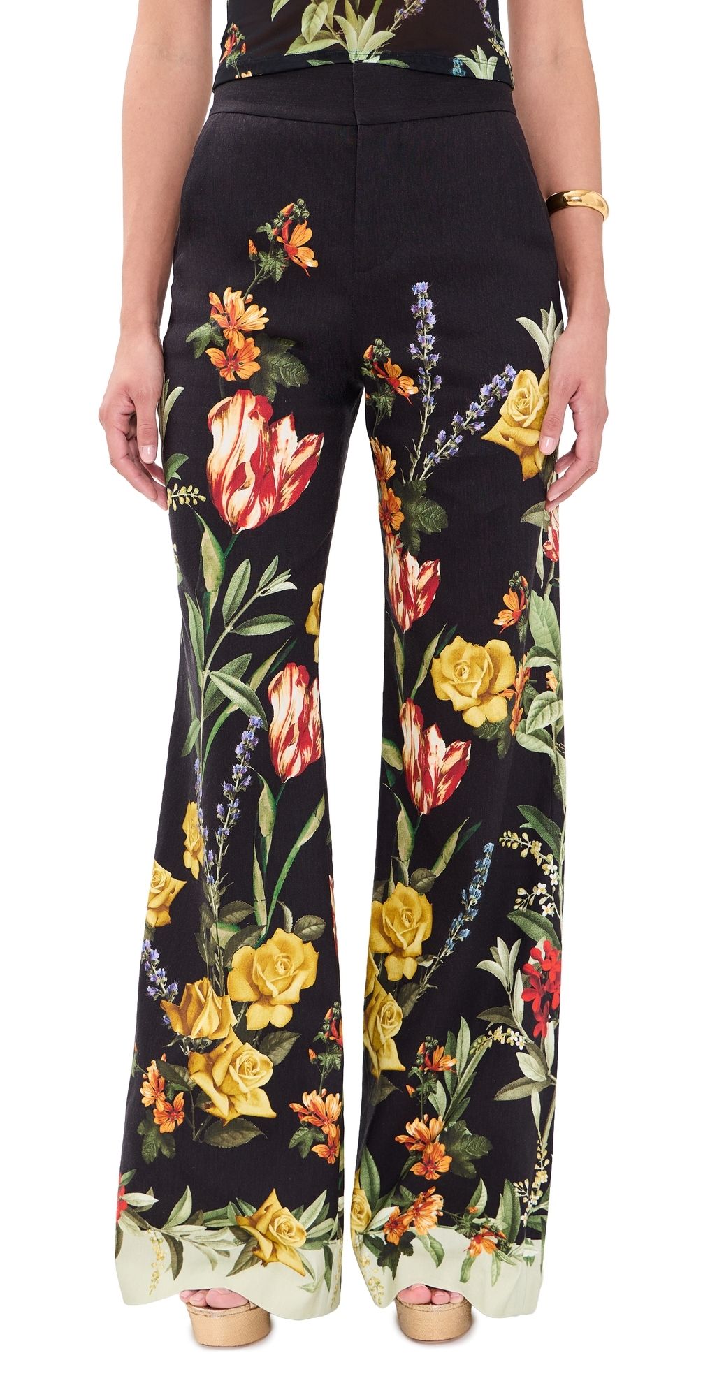 ALICE + OLIVIA Dylan Wide Leg Pants Desert Springs Black 10