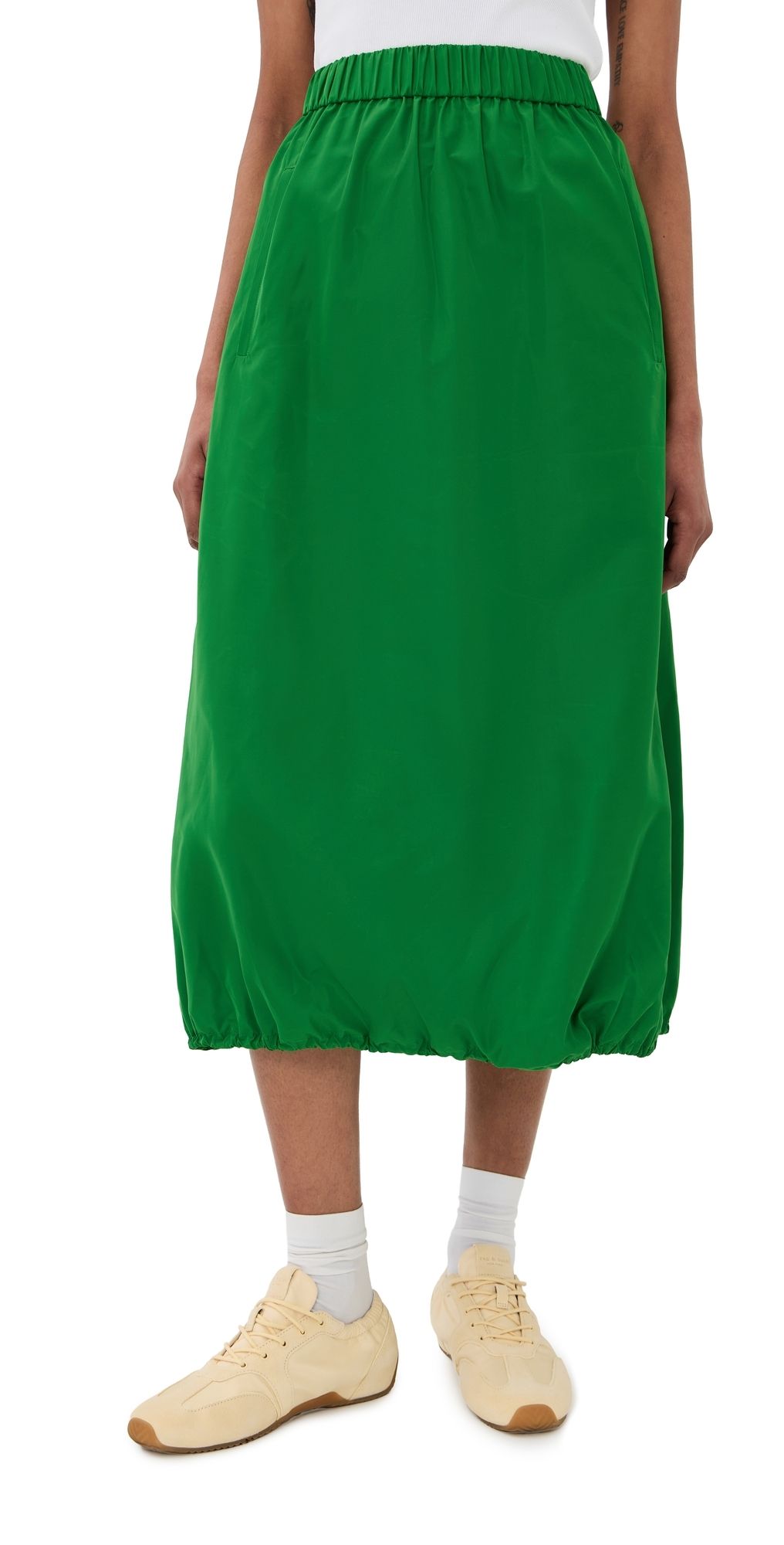 Tibi Italian Sporty Nylon Midi Anorak Skirt Green S