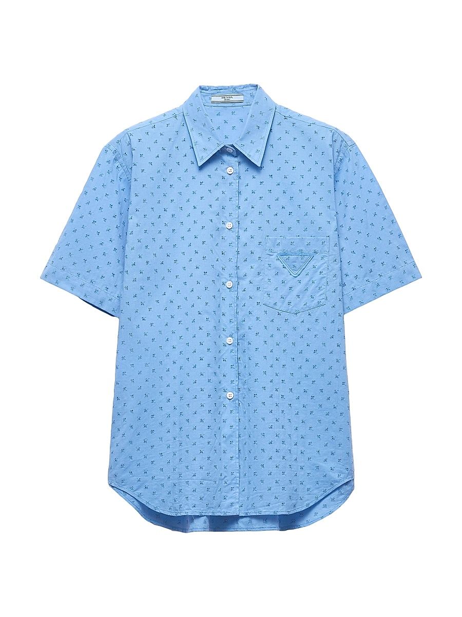 Women's Short-Sleeved Eyelet Lace Shirt - Blue - Size 4