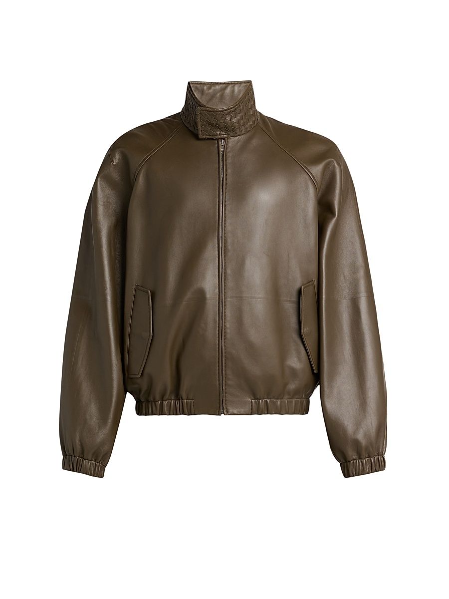 Men's Raglan Sleeve Leather Jacket - Wader Green - Size 42