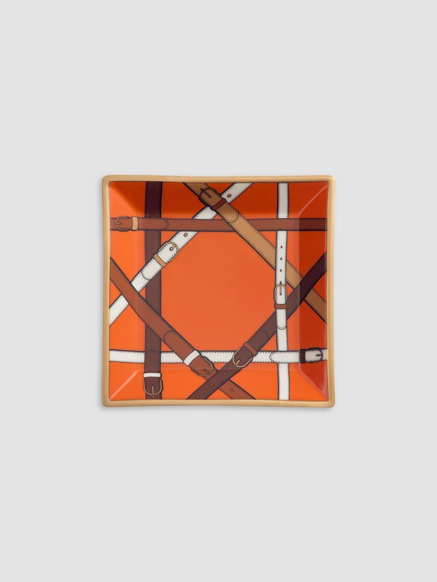 Jonathan Adler Saville Porcelain Square Tray - Orange