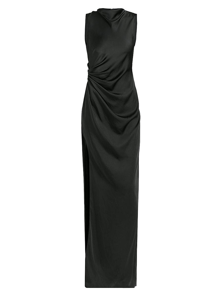 Women's Satin Ruched Column Gown - Dark Green - Size 8