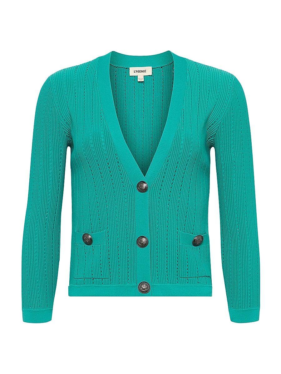 Women's Irvin Pointelle-Knit Crop Cardigan - Bright Green - Size Medium