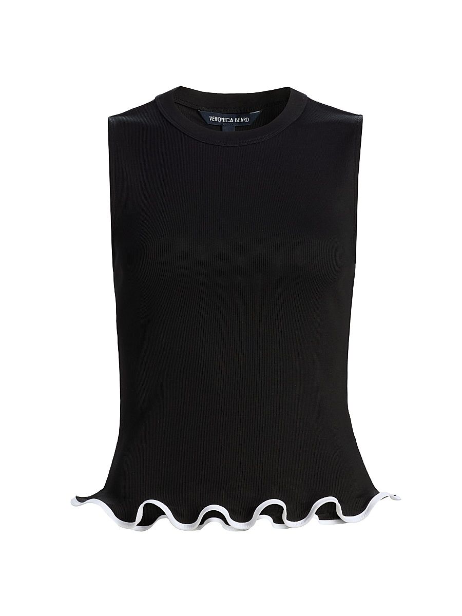 Women's Elianne Lettuce-Edge Sleeveless Top - White Black - Size Large