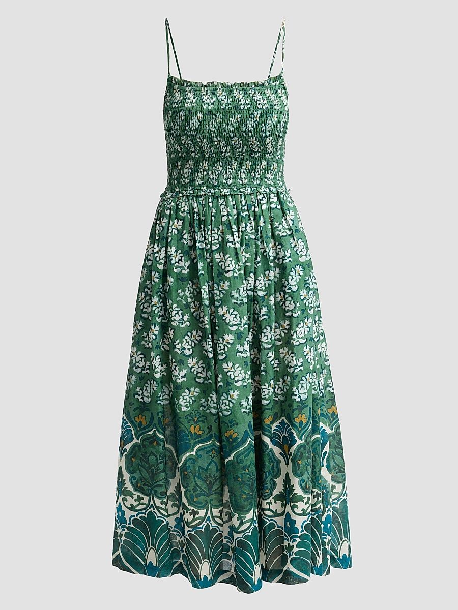 Women's Carmen Floral A-Line Midi Dress - Samara Green - Size XL